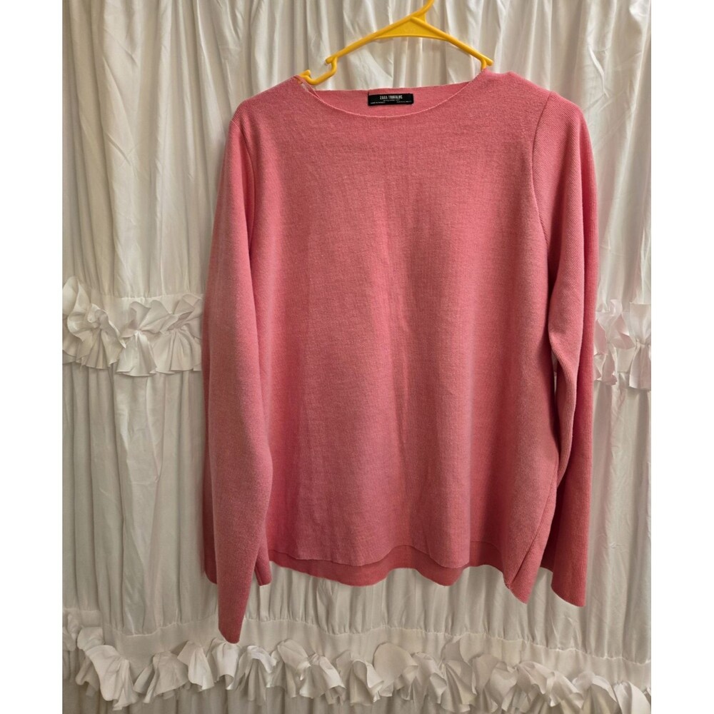 Zara Trafaluc Women's Pink Knit Wide Crew Neck Long Sleeve Pullover Sweater LG
